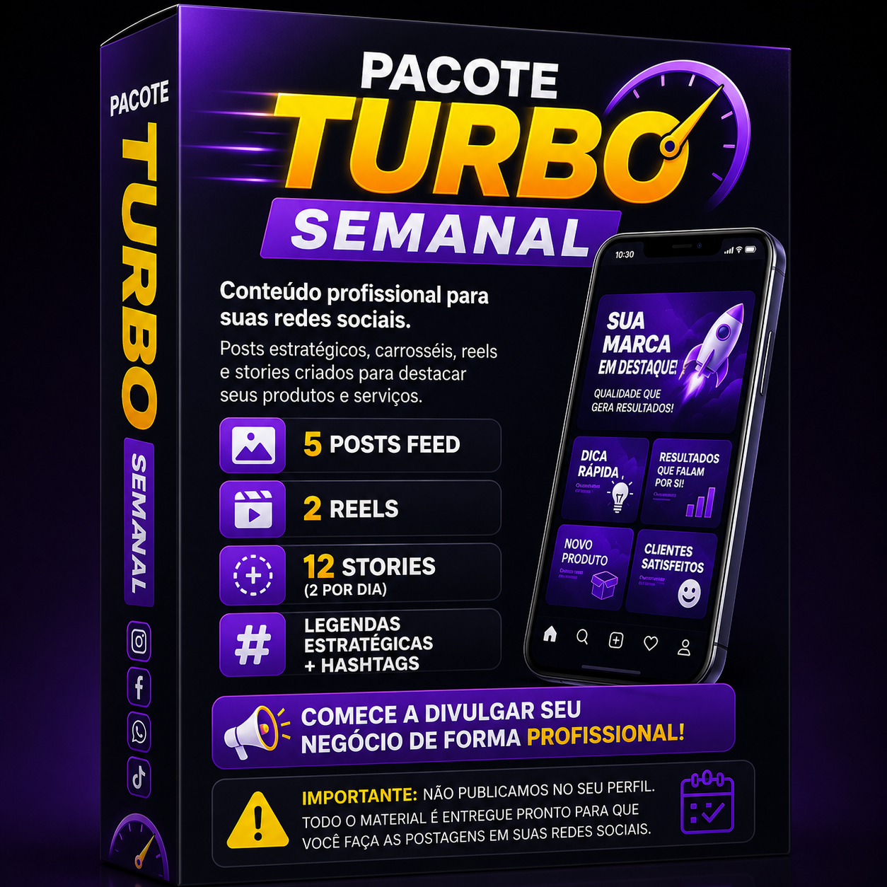 Pacote Turbo Semanal - conteúdo profissional turbinado para suas redes sociais