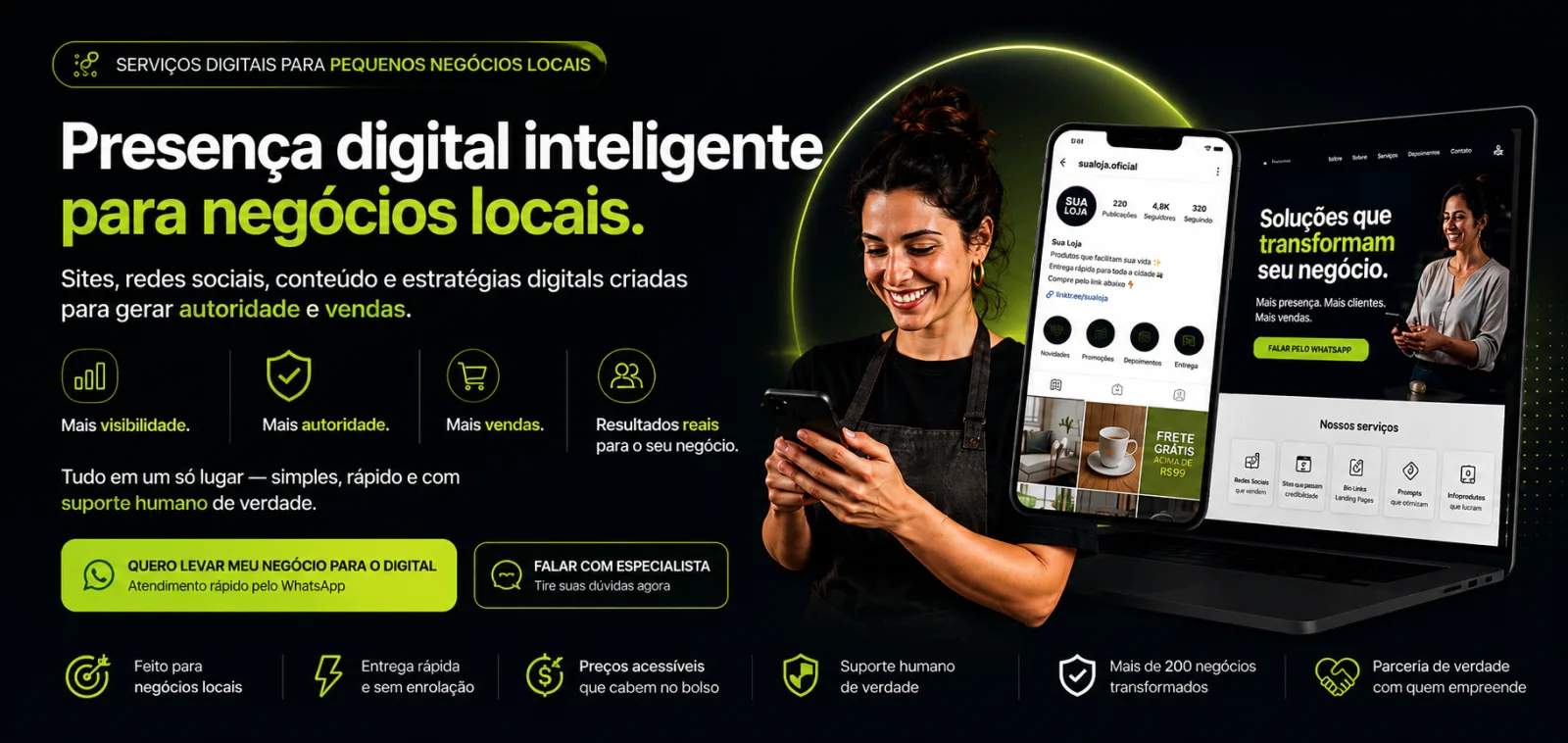 Exemplos de presença digital: Instagram, site e bio link para pequenos negócios
